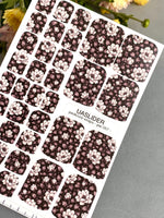 Monochrome Peony Pedicure Nail Wraps — Blush on Deep Brown | PW-057 - UASLIDER