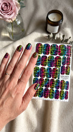 Neon Grid Manicure Wraps — Rainbow Plaid on Black | mw-303