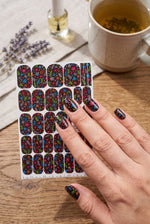 Colorful Doodle Flowers Manicure Wraps — Black | mw-305