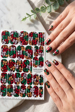 Satin Bow Manicure Wraps — Red, Green & Ivory | mw-313