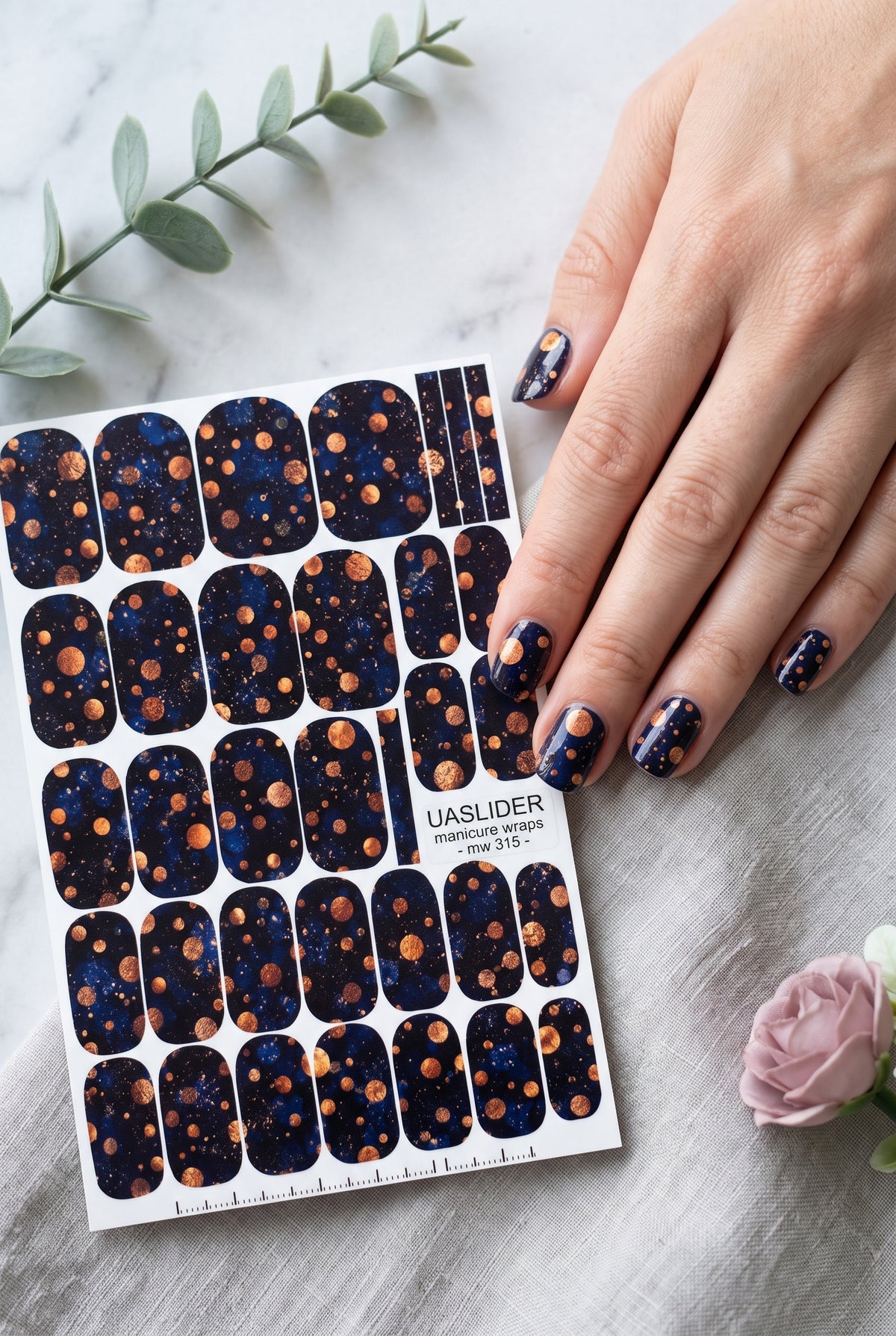 Cosmic Dots Manicure Wraps — Navy & Copper Tones | mw-315