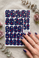 Starry Manicure Wraps — Red & Beige Stars on Navy | mw-316