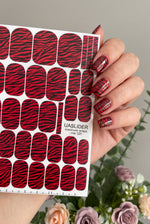 Red Zebra Print Manicure Wraps — Black Stripes | mw-325