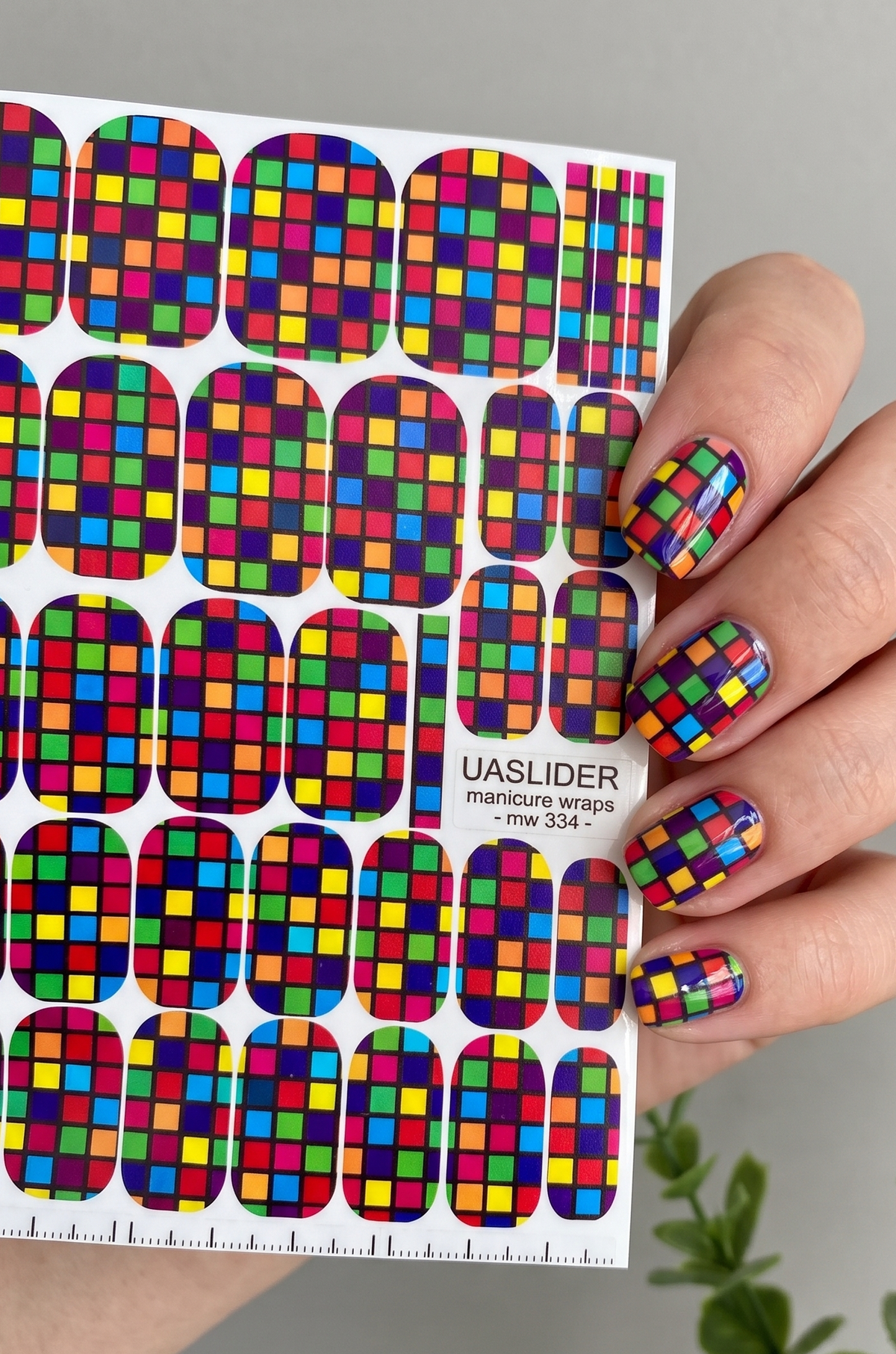 Colorful Checkerboard Manicure Wraps — Bright Grid | mw-334