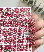 Red Kiss Manicure Nail Wraps — Leopard Lips | mw-338