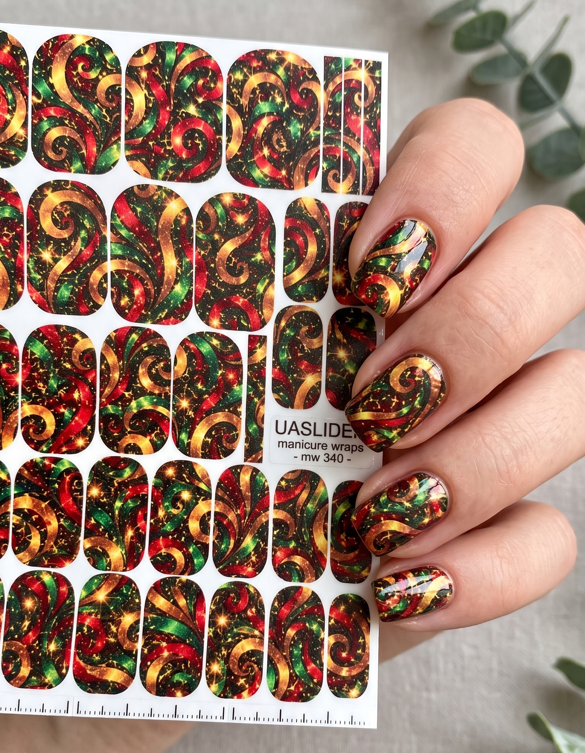 Colorful Swirl Manicure Wraps — Red Green & Amber | mw-340