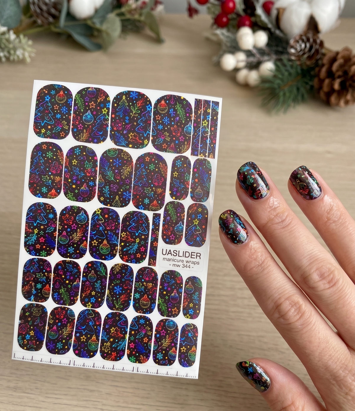 Neon Christmas Manicure Wraps — Trees & Snowflakes | mw-344