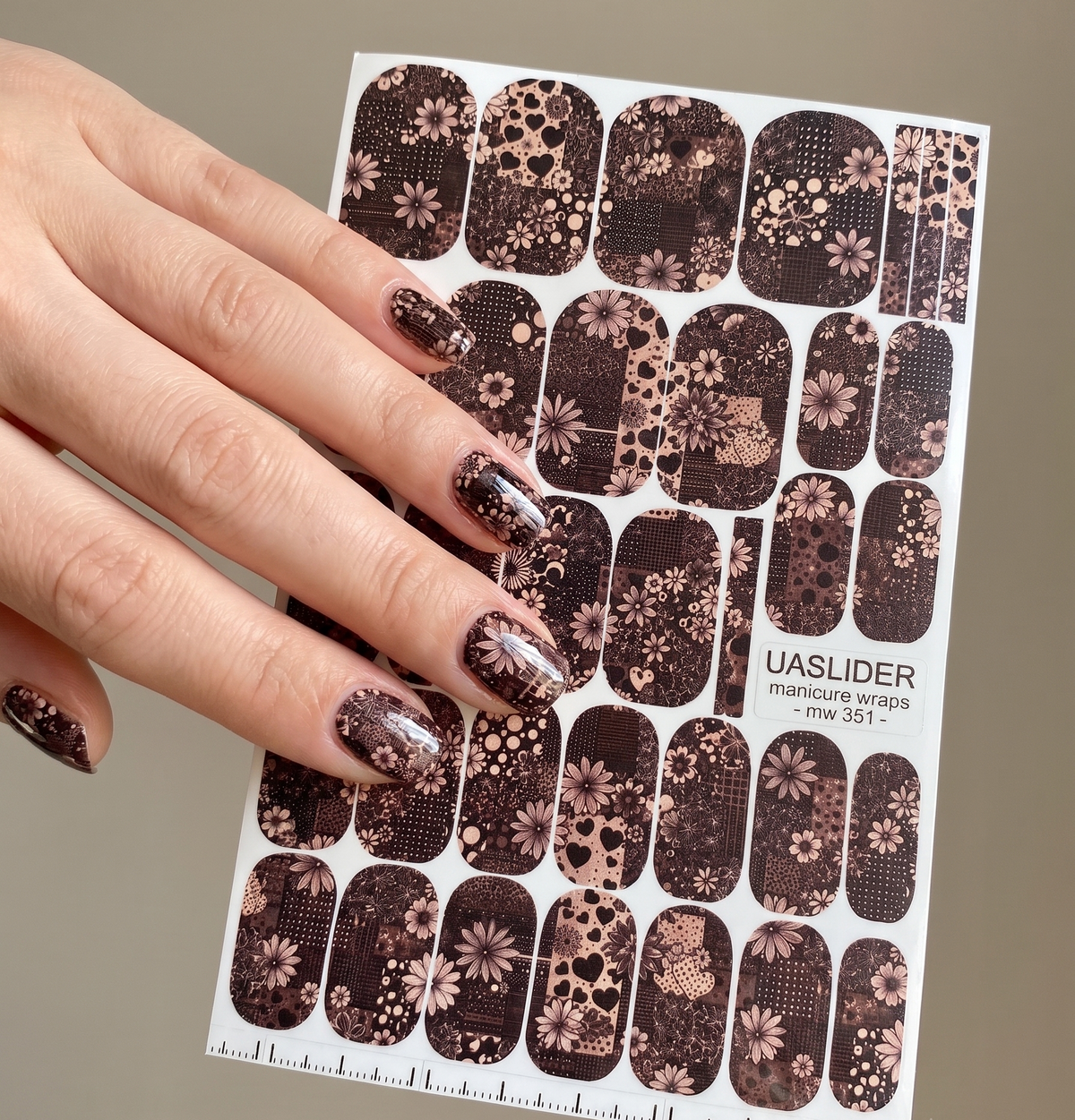 Floral Patchwork Manicure Wraps — Hearts & Daisies | mw-351