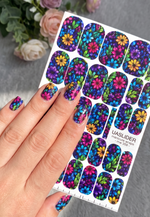Neon Floral Manicure Wraps — Colorful Flowers | mw-358