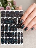 Geometric Manicure Wraps — Dark Teal Marble Lines | mw-360