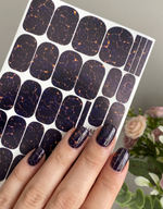 Midnight Crackle Manicure Nail Wraps — Navy with Amber Veins | mw-361