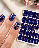 Cobalt Geometry Manicure Wraps — Fine Amber Lines | mw-363