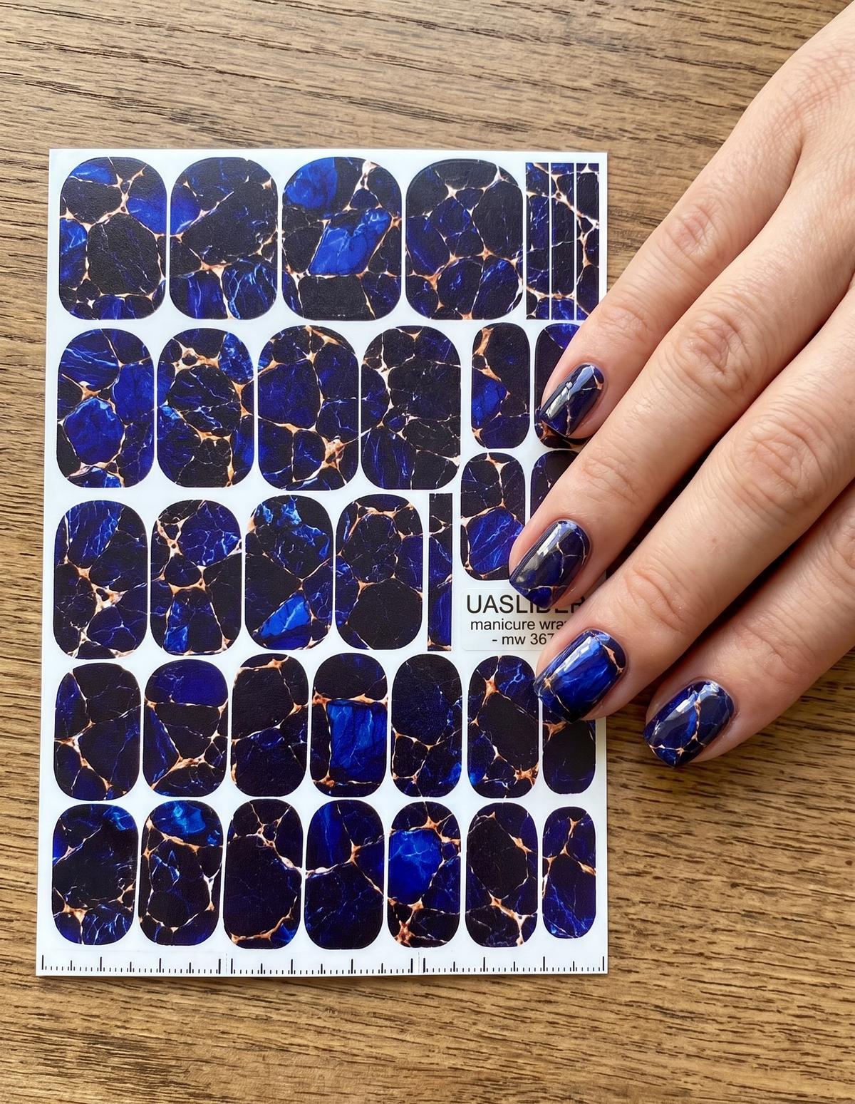 Cobalt Stone Manicure Nail Wraps — Beige Crackle Veins | mw-367