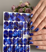 Blue Watercolor Marble Manicure Wraps — Beige Veins | mw-370