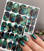 Emerald Watercolor Marble Manicure Wraps — Beige Veins | mw-371