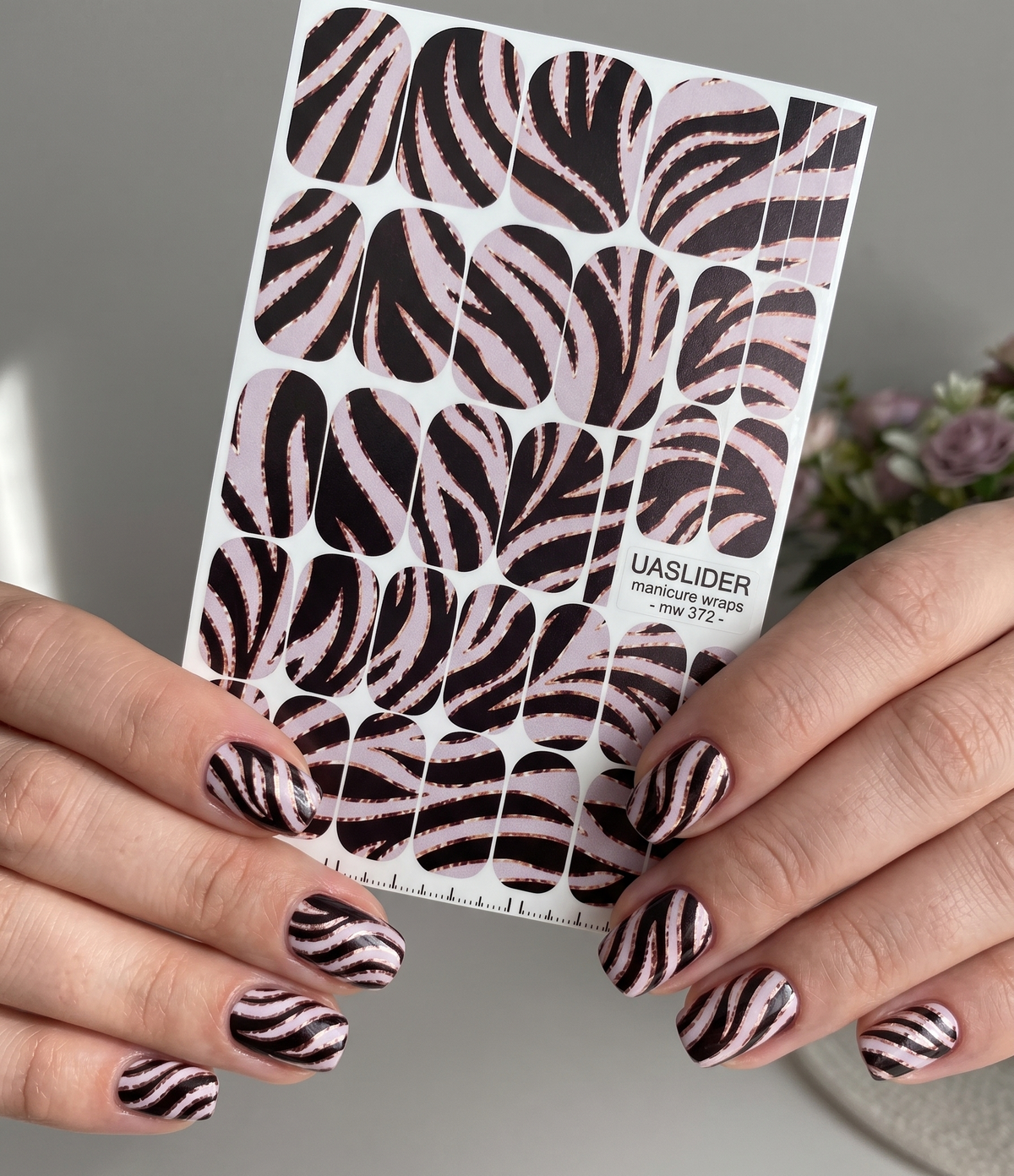 Pink Zebra Manicure Wraps — Black Stripes & Rose Lines | mw-372
