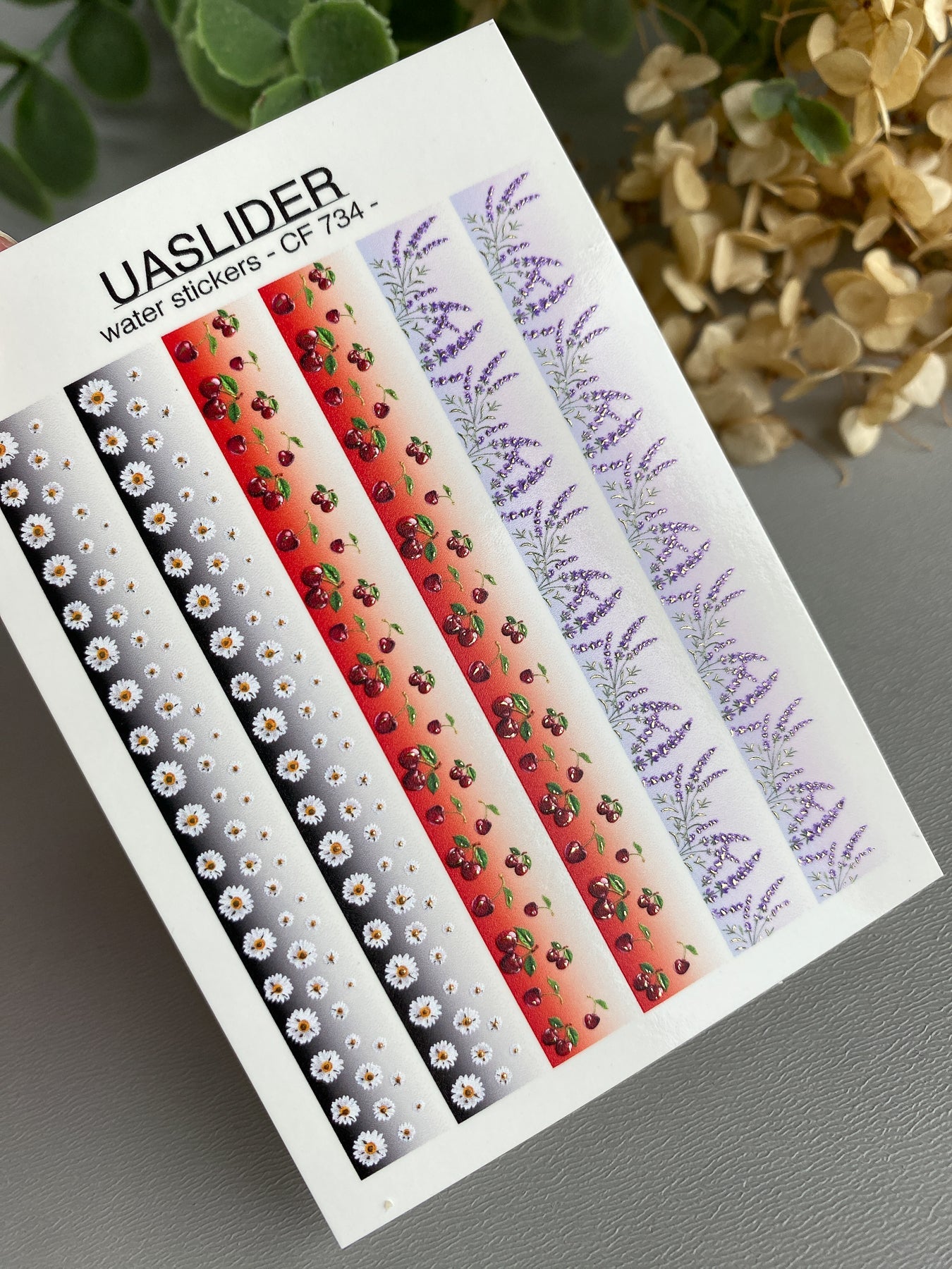 Nail Decal Strips — Daisies, Cherries & Lavender Gold Foil | CF-734 - UASLIDER