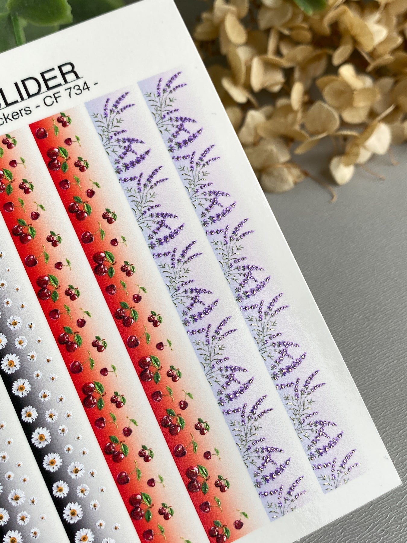 Nail Decal Strips — Daisies, Cherries & Lavender Gold Foil | CF-734 - UASLIDER