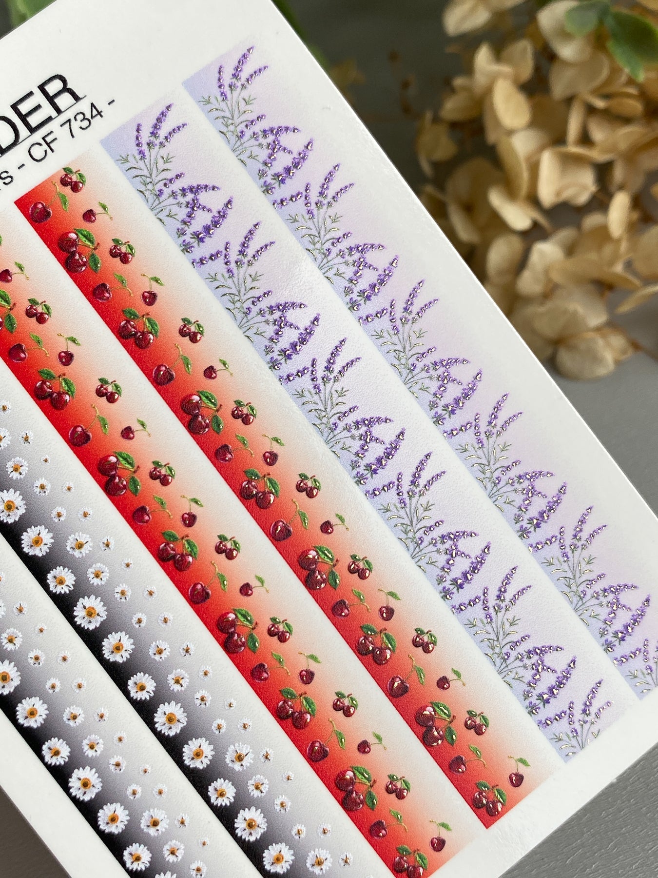 Nail Decal Strips — Daisies, Cherries & Lavender Gold Foil | CF-734 - UASLIDER