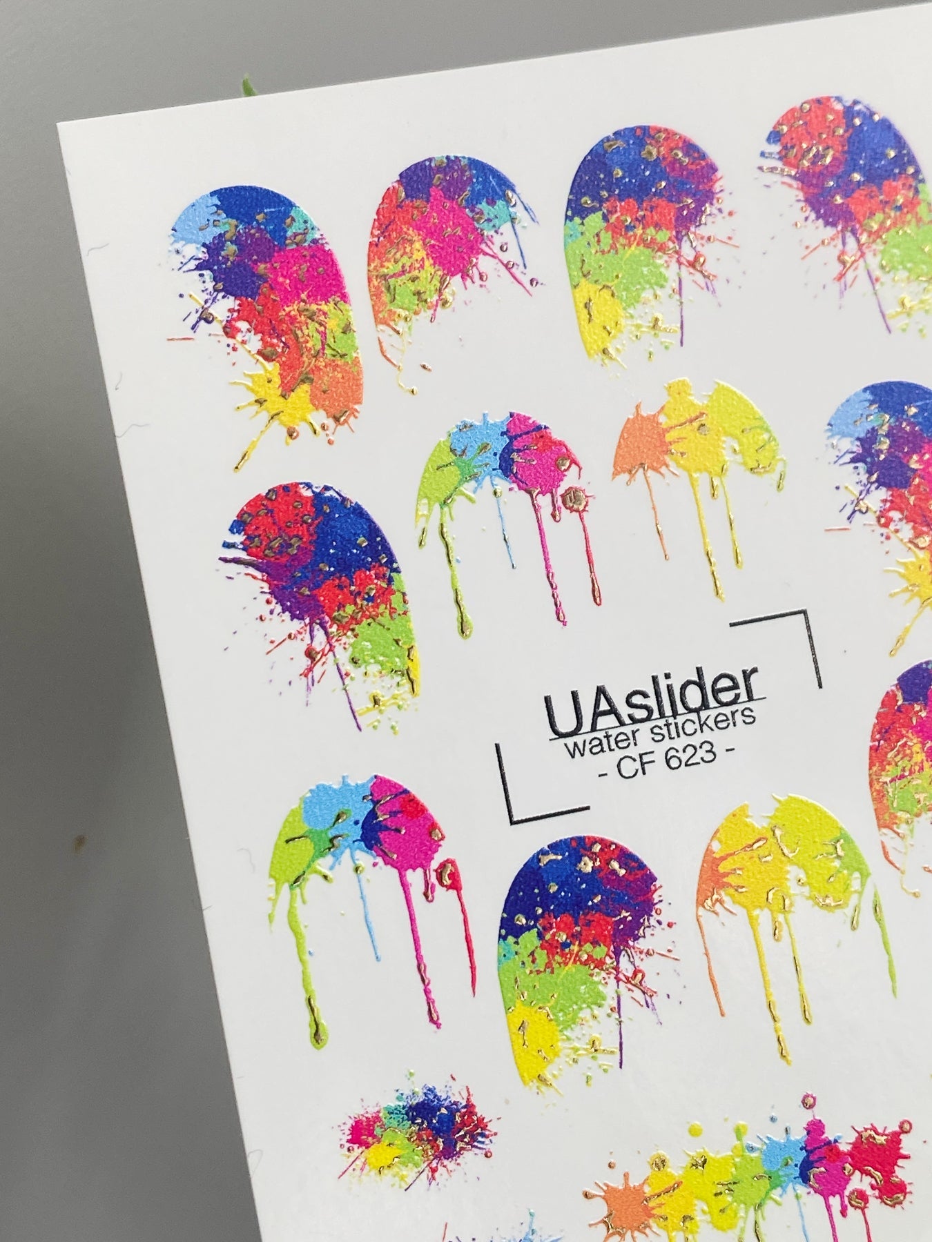 Nail Decals — Neon Paint Splatter & Gold Foil Full Nail | CF-623 - UASLIDER