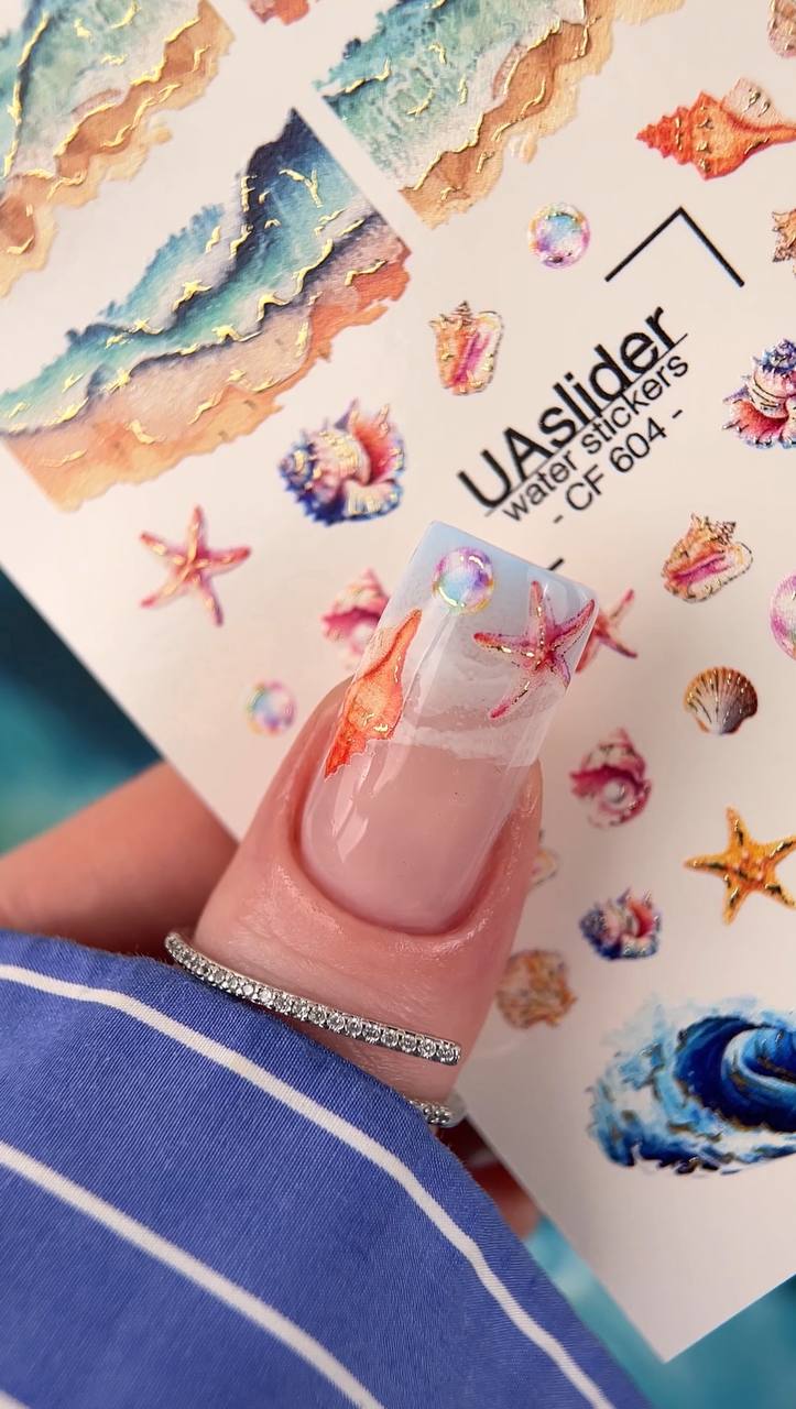 Nail Water Decal CF - 604 | Water Decals for Nails | Sea Waves & Shells – Ocean Beach Design - UASLIDER