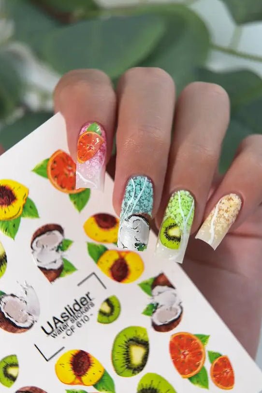 Nail Water Decal CF - 610 | Tropical Fruit Water Slide Nail Decals | Kiwi, Coconut & Citrus Nail Art - UASLIDER