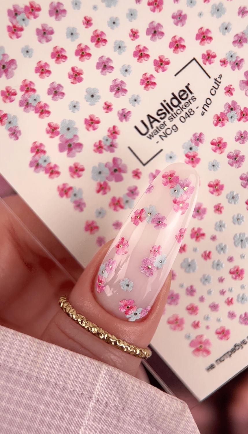 Nail Water Decal NCg - 048 | Water Slide Nail Decals | Pink & Blue Mini Flowers - UASLIDER