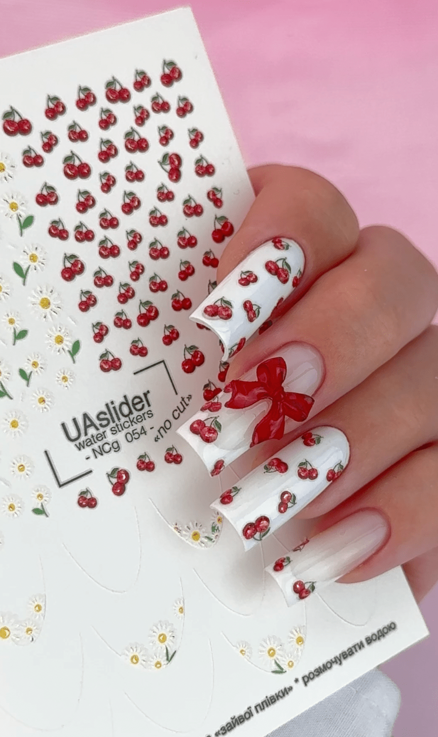 Nail Water Decal NCg - 054 | Water Slide Nail Decals | Daisies, Cherries & French Tips - UASLIDER
