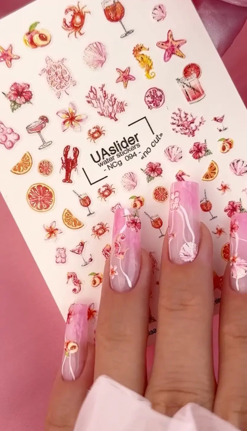 Nail Water Decal NCg - 094 | Water Slide Nail Decals Tropical Sea Style | Fruits, Corals and Cocktails - UASLIDER