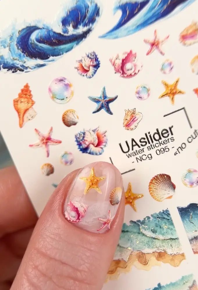 Nail Water Decal NCg - 095 | Water Slide Nail Decals Ocean Waves and Seashells | Beach Nail Art - UASLIDER