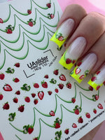 Nail Water Decal NCg - 110 | Water Slide Nail Decals Green French | Nail Water Decals with Strawberry Design - UASLIDER