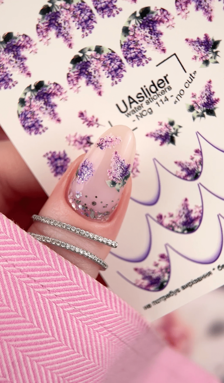 Nail Water Decal NCg - 114 | Water Slide Nail Decals with Lilac Flowers | Purple Floral Nail Art - UASLIDER