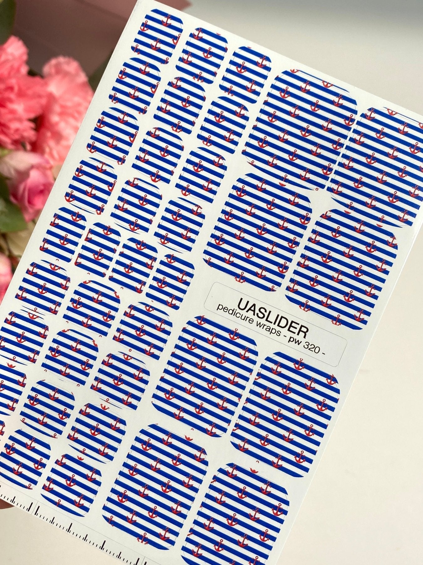 Nautical Anchor Pedicure Nail Wraps — Blue Stripes | pw-320 - UASLIDER