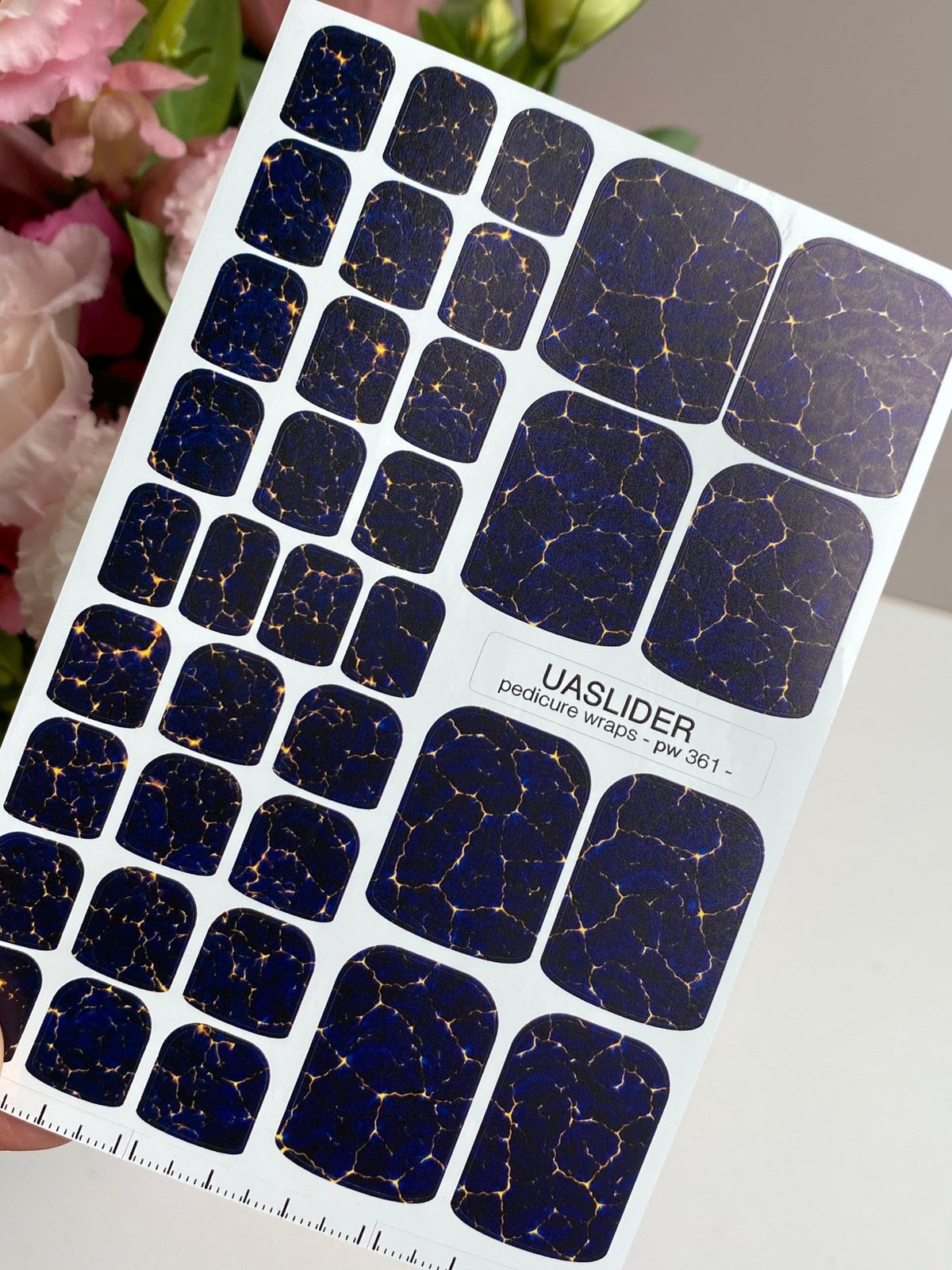 Navy Crackle Pedicure Nail Wraps — Golden Yellow Veins | pw-361 - UASLIDER