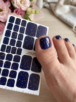 Navy Crackle Pedicure Nail Wraps — Golden Yellow Veins | pw-361 - UASLIDER