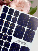 Navy Crackle Pedicure Nail Wraps — Golden Yellow Veins | pw-361 - UASLIDER