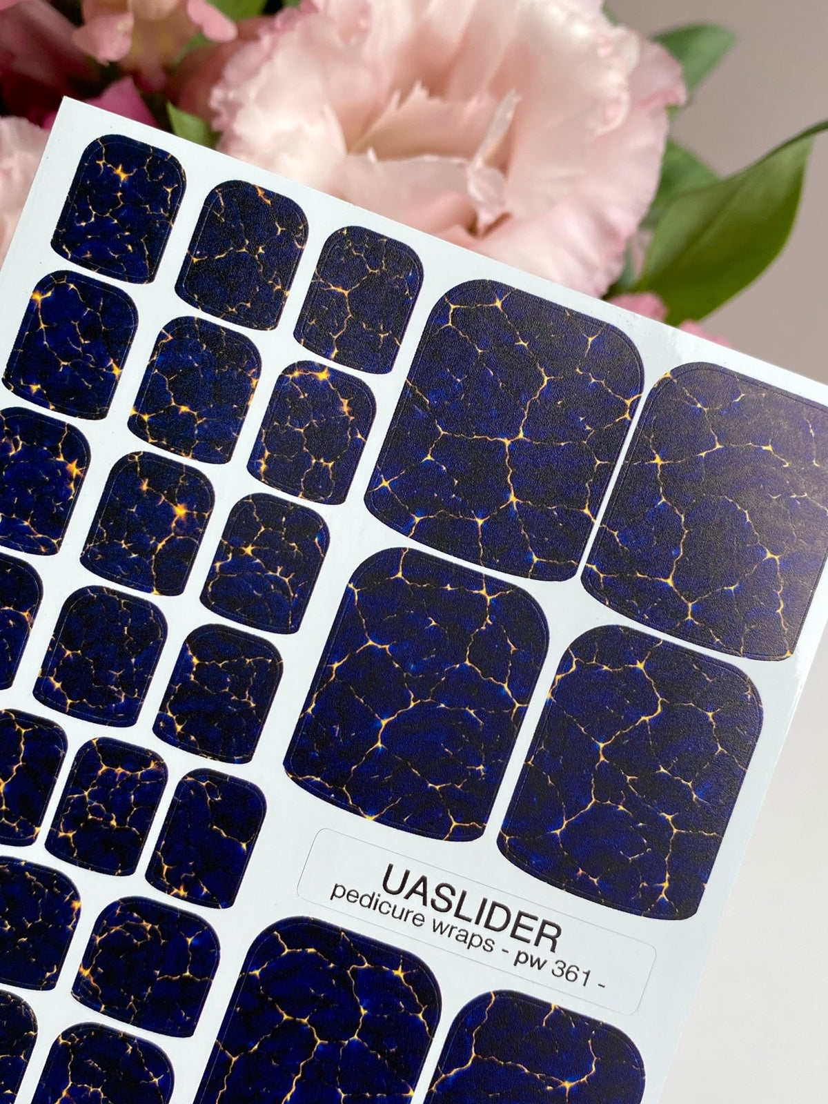 Navy Crackle Pedicure Nail Wraps — Golden Yellow Veins | pw-361 - UASLIDER