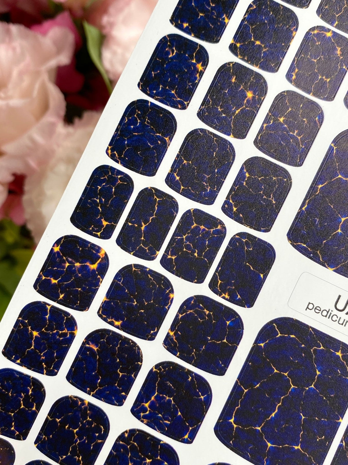 Navy Crackle Pedicure Nail Wraps — Golden Yellow Veins | pw-361 - UASLIDER