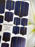 Navy Pinstripe Pedicure Nail Wraps — Dark Blue & Gold Vertical Lines | MWC-070 - UASLIDER