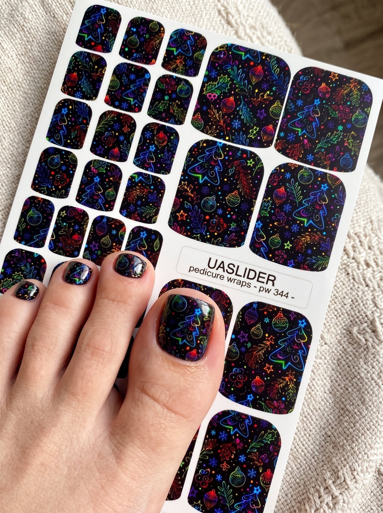 Neon Christmas Pedicure Wraps — Trees & Ornaments | pw-344 - UASLIDER