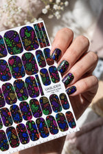 Neon Doodle Hearts Manicure Nail Wraps — Colorful on Black | mw-119 - UASLIDER