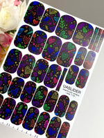 Neon Doodle Hearts Manicure Nail Wraps — Colorful on Black | mw-119 - UASLIDER