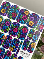 Neon Floral Manicure Wraps — Colorful Flowers | mw-358 - UASLIDER