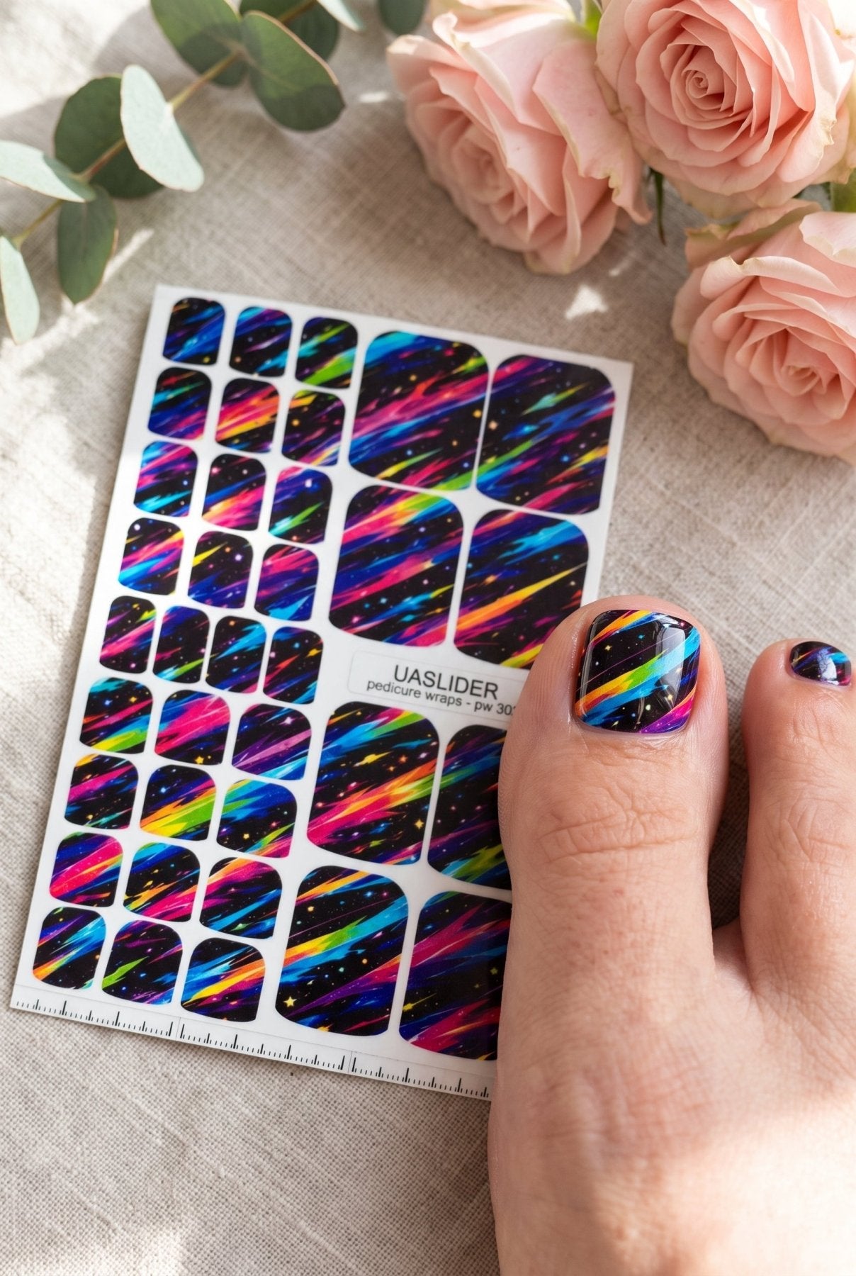 Neon Galaxy Pedicure Wraps — Colorful Shooting Stars | pw-302 - UASLIDER