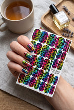 Neon Grid Manicure Wraps — Rainbow Plaid on Black | mw-303 - UASLIDER
