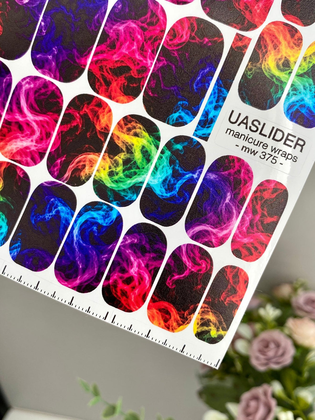 Neon Smoke Manicure Wraps — Rainbow Wisps on Black | mw-375 - UASLIDER