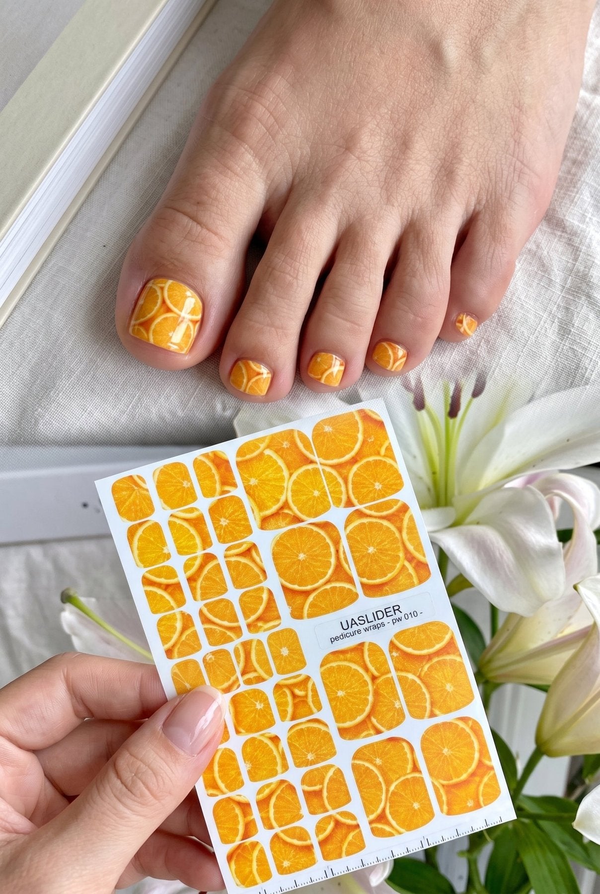 Orange Slice Pedicure Nail Wraps — Summer Citrus Print | PW-010 - UASLIDER