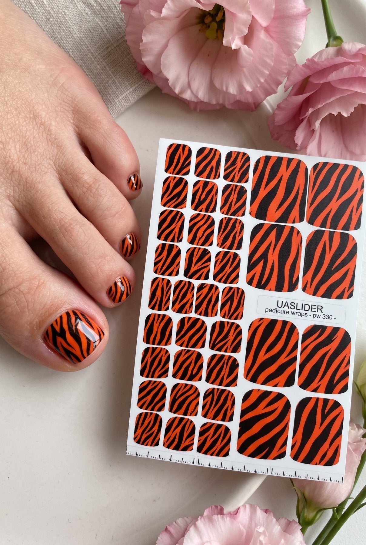 Orange Tiger Pedicure Wraps — Black Animal Print | pw-330 - UASLIDER