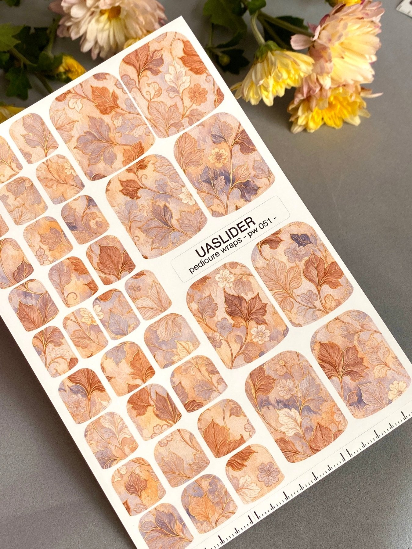 Ornamental Leaf Pedicure Nail Wraps — Rust & Lavender Art Nouveau | PW-051 - UASLIDER