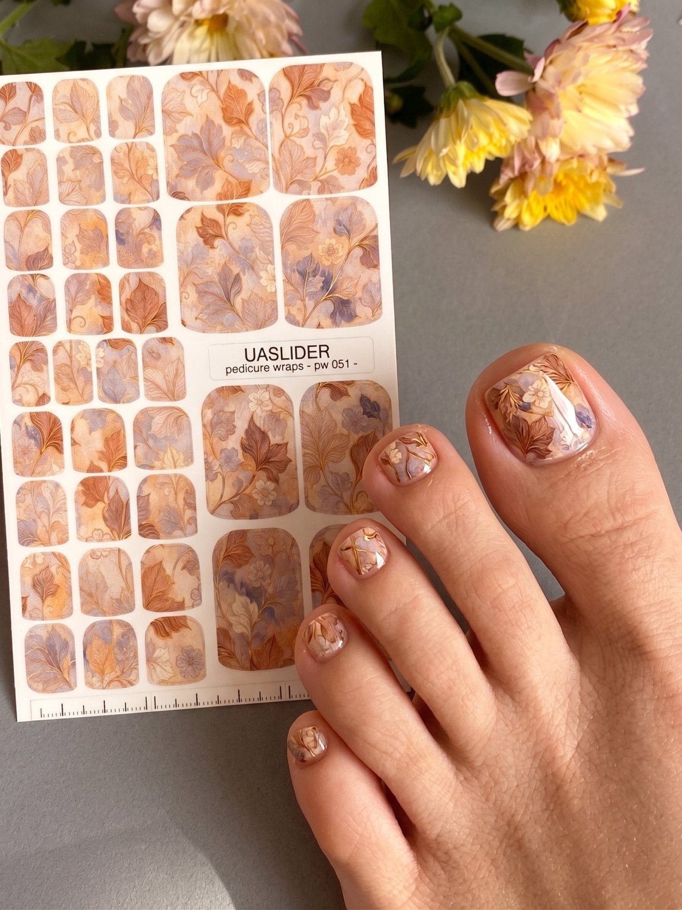 Ornamental Leaf Pedicure Nail Wraps — Rust & Lavender Art Nouveau | PW-051 - UASLIDER